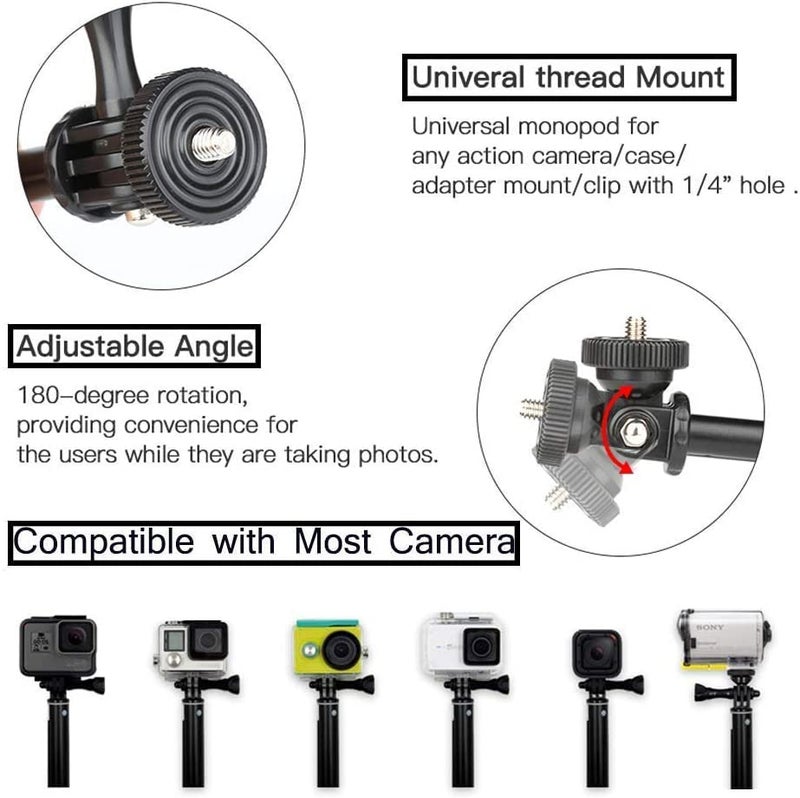 VVHOOY Action Camera Invisible Selfie Stick Tripod Compatible with Gopro Hero 13 12 11 10,Insta360 X5 X4 X3,AKASO EK7000 Brave 4,DJI OSMO,ODDV,Extension Pole Selfie Stick Adjustable Waterproof Handle Grip - Image 2